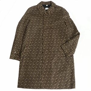 極美品□BURBERRY/バーバリー 8018265 TBモノグラム/総柄 ロゴボタン ナイロン ロング丈 カーコート/ステンカラーコート 茶 46 伊製 正規品