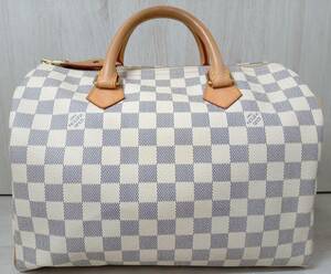 【AI鑑定済】LOUIS VUITTON ルイ・ヴィトン ダミエ・アズール N41533 スピーディ30 ホワイト ハンドバッグ レディースバッグ 保存袋付