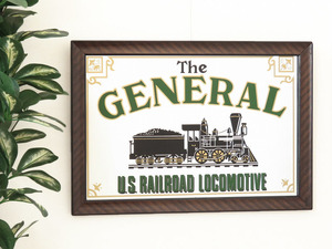 古い壁掛け鏡 / The GENERAL US.RAILROAD LOCOMOTIVE (アメリカの蒸気機関車) パブミラー/店舗什器/ディスプレイ/インテリア雑貨/A-4508-14