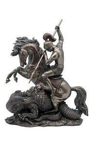 セントジョージ（聖ゲオルギオス）ドラゴンスレイヤー ブロンズパウダーキャスト彫像/ アーサー王 (輸入品