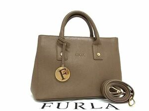 1円 ■新品同様■ FURLA フルラ レザー 2WAY ハンドバッグ トート ショルダー 斜め掛け 肩掛けかばん レディース ブラウン系 FA6147