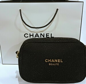 新品 CHANEL シャネル ノベルティ ポーチ ブラック ラメ 化粧ポーチ コスメポーチ 小物入れ バッグ イン バッグ ショッパー ロゴ入り