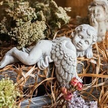 眠る天使 エちゃん 西洋彫刻 彫像 置物 フンジェル 赤ィギュジェ 雑貨 中世デザイン ストーン風 贈り物ハドリン オブメイド樹脂