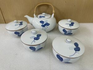 RM7480 有田焼 幸山 花柄 蓋付 茶器揃 茶器 急須 湯呑 4客 陶磁 陶器 箱付 0315