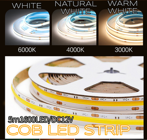 【White】COB LEDテープライト フレキシブル 高輝度 320LED/m 5m 8mm幅コブライト