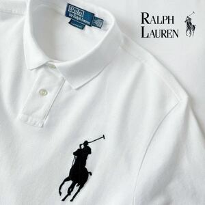 ラルフローレン RALPH LAUREN ビッグポニー ポロシャツ LL ホワイト ブラック ビックポニー 半袖 鹿の子 シャツ 白 x 黒