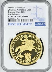 発行数40枚 2023年 オランダ デュカトン シルバー ライダー 1オンス プルーフ 金メダル 金貨 NGC PF70 ULTRA CAMEO First Releases