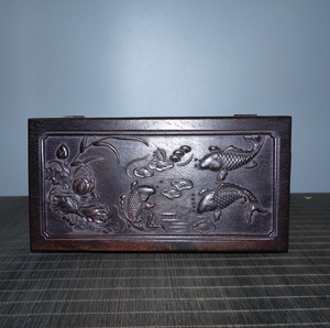 旧蔵 清 木製 小葉紫檀 首飾盒 天然木 極細工 古美術品 古美味 L0309