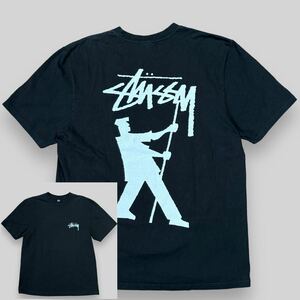 希少！ STUSSY ステューシー 旗手 シャドーマン グラフィック プリント 半袖 Tシャツ L 黒 オールド old ストックロゴ ショーンフォント 