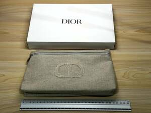 [3989-2] Christian Dior クリスチャンディオール 化粧ポーチ ベージュ ノベルティ コスメ 非売品　箱付き