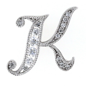 K18WG ホワイトゴールド ネックレストップ ダイヤモンド 0.17ct イニシャル K 英語【新品仕上済】【af】【中古】