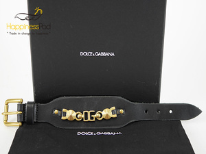 ドルチェ＆ガッパーナDolce & Gabbana　レザー　バングル　黒×ゴールド　