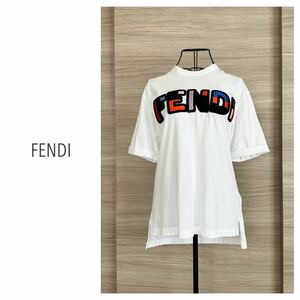 FENDI フェンディー　カラフルロゴ刺繍Tシャツ　ホワイト　SS XS
