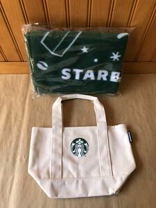 新品　未使用　スターバックス　福袋　3点　ミニトートバッグ　ブランケット　2枚組　スタバ　STARBUCKS 日本　膝掛け　グリーン