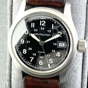 【1円〜】HAMILTON ハミルトン 腕時計 メンズ KHAKI カーキ 955.412 ブラック文字盤 ラウンドフェイス デイト 可動品