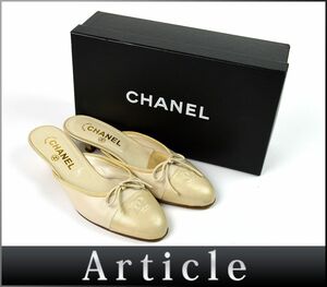 173591◆ CHANEL シャネル ココマーク リボン ミュール サンダル 靴 シューズ 23cm レザー 革 アイボリー レディース 箱 春 夏/ F