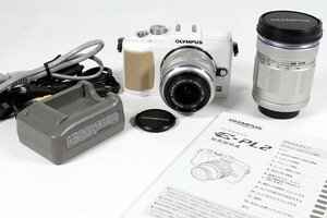 OLYMPUS オリンパス ミラーレスデジタルカメラ E-PL2 白 ダブルズームレンズ 14-42mm 40-150mm BCS-5 BLS-5 セット