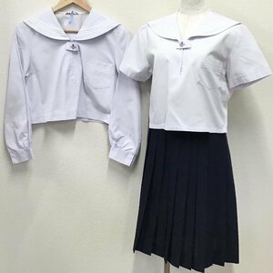 O483/(中古)兵庫県 東播磨高校 女子制服3点 /旧制服/M/W69/丈60/24本/セーラー/スカート/半袖/合服/しもかわ/白/紺/夏用/中学校/学生服