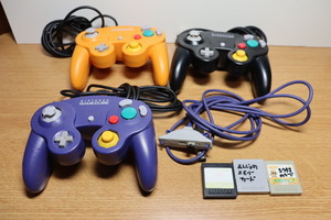 任天堂 ゲームキューブ コントローラー 3個 通信ケーブル メモリーカード 3個セット GAME CUBE GC Nintendo オレンジ ブラック ブルー