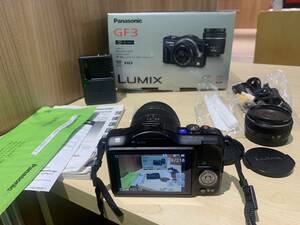 【12383】撮影 再生◎パナソニック ミラーレス 一眼カメラ LUMIX GF3 ダブルレンズキット DMC-GF3W Panasonic 中古 箱 現状品 付属彡