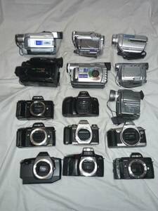 各社デジタルビデオカメラ、8ミリビデオカメラ、フィルム一眼ボディー　全15台ジャンク