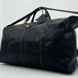 1円 極美品 dunhill ダンヒル ボストンバッグ 2way ショルダーバッグ メンズ ビジネス 本革 オールレザー 通勤 旅行 大容量 ブラック 黒