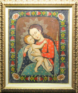 『Madonna and Child』/ 聖母子像 / 油絵 / 額 / アンティーク