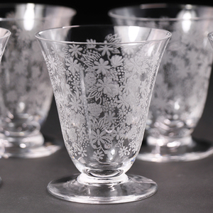 【開】1936-1969年フランス 『オールドバカラ(Baccarat)』 クリスタルガラスアシッドエッチング「エリザベート」グラス6Pセット SG3
