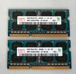 hynix HMT125S6TFR8C-G7 PC3-8500S-7-10-F2 RAM SODIMM 4GB (2GB×2) ノートパソコン用メモリ