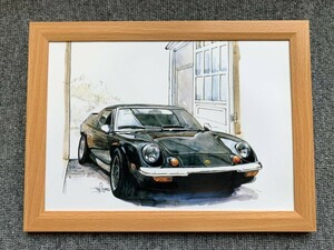 ■BOW。池田和弘『Lotus Europa SPL』B5サイズ 額入り 貴重イラスト 印刷物 ポスター風デザイン 額装品 アートフレーム 旧車