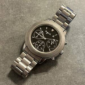 1円～☆ メンズ腕時計クォーツ アニエスベー クロノグラフ V654-6100 agnes b ブラック　黒　