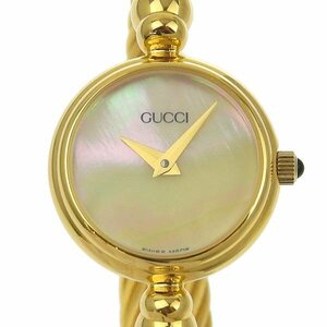 1円 稼働 グッチ GUCCI 2700.2.L クオーツ バングルウォッチ シェル文字盤 GP×GP レディース 腕時計