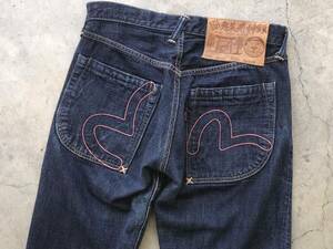 EVISU [Lot.2007] インディゴ染め セルビッチ デニムパンツ W32 L35 エヴィス 新恵美寿神頭 メンズ ジーンズ カモメ刺繍 赤耳