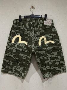 ※EVISU エヴィス エビス LOT 2001 カモメペイント 石垣迷彩 カモフラージュ ハーフ ショートパンツ 日本製 大きいサイズ 36 JBC.F