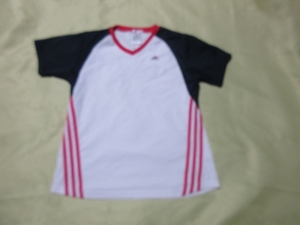 O-538★アディダス・Clima365♪白x紺x赤/半袖Tシャツ(L)★
