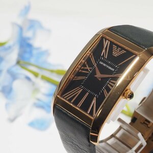 新同品 エンポリオアルマーニ ARMANI スクエア 革ベルト メンズ 腕時計 ゴールド 箱 冊子 C419