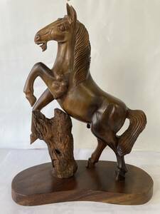 アンティーク 馬 木彫り 木製 オブジェ 置物 ヴィンテージ 動物 ディスプレイ インテリア 高さ約30cm 幅約30cm