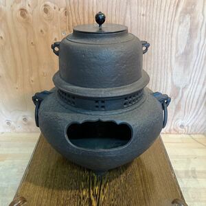 茶道具 風炉釜 鉄製 サイズ直径33cm高さ35cm アンティーク 