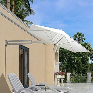 Outdoor, 2.5m Round, Wall-Mounted, Foldable, Garden Umbrella, Angle Adjustable, Aluminum Alloy, Suitable For Backyard Outdoor,