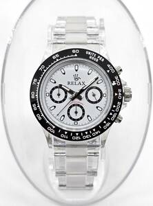 【1円】RELAX リラックス 王冠ロゴ D7 腕時計 クロノ 爆発的な人気のあるモデルの一つ御時計 白文字盤 所ジョージ