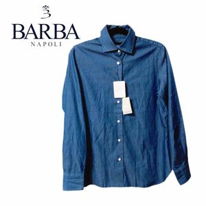 ★即決★ BARBA NAPOLI バルバ ナポリ イタリア製 コットンシャツ 42 ネイビー 紺 綿100% タグ付き 未使用 新品 ドレスシャツ