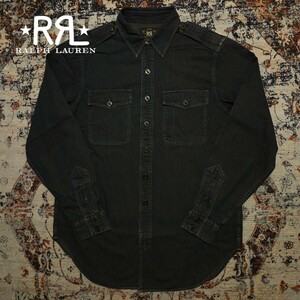 【逸品】 RRL Black Indigo CPO Denim Shirt 【M】 ブラックインディゴ デニムシャツ 米国海軍下士官 アンカー チンスト Ralph Lauren 