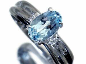 1円～【ジュエリー極】瑞々しい煌き！天然アクアマリン0.87ct＆ダイヤモンド0.02ct 高級Pt900リング k8470iulm【送料無料】