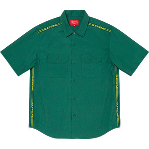 美品 21SS Supreme Logo Rib S/S Work Shirt Mサイズ ロゴ リブ 半袖 ワーク シャツ Green グリーン