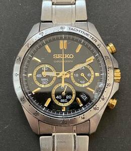 【稼働品】SEIKO セイコー クロノグラフ 腕時計 8T63-00D0 メンズ ブラック文字盤 純正ベルト 金属ベルト 金色 ゴールド gold