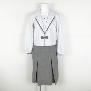 1円 セーラー服 チェックスカート リボン 上下3点セット 指定 S 中間服 柄1本線 女子 学生服 鹿児島加世田高校 白 中古 ランクC NA1396