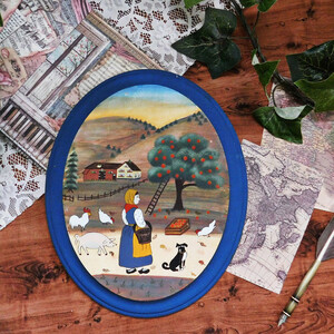 ☆゜+.ヨーロッパの田舎町　装飾パネル　アート　手描き　木製ボード　英国　装飾品　インテリア　カントリー　イギリス　絵画