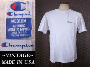 80s 90s ビンテージ champion 目付き ロゴ Tシャツ　白ホワイト USAアメリカ製 VINTAGE リバースウィーブ　standard カレッジ