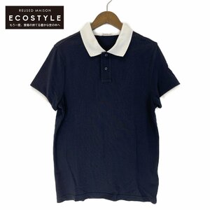 MONCLER モンクレール ネイビー MAGLIA POLO MANICA CORTA 半袖ポロシャツ ブラック ホワイト M トップス コットン メンズ 中古