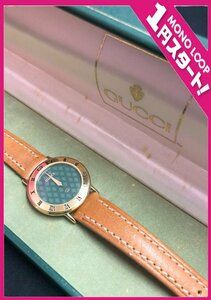 【6AF岡04001F】1円スタート★GUCCI★グッチ★3000L★グリーン★レディース★クオーツ★腕時計★不動★ヴィンテージ★現状品★箱付き